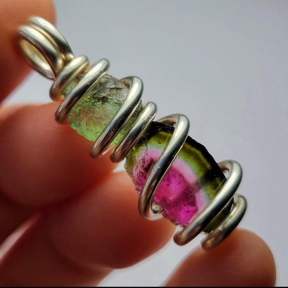 Moldavite & Watermelon Tourmaline Pendant - Picture 1 of 9